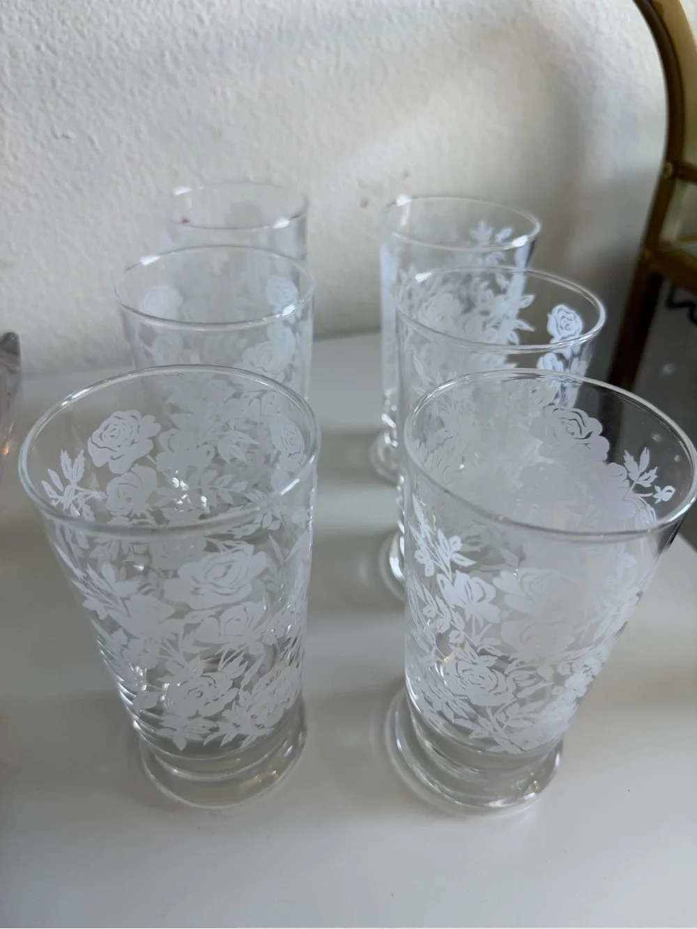Mid-Century Vintage Libbey Glass Company White Roses Tumbler Glasses - Set of 6